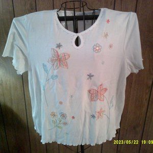Alfred Dunner Embroidered Floral Short Sleeve Top Size XL